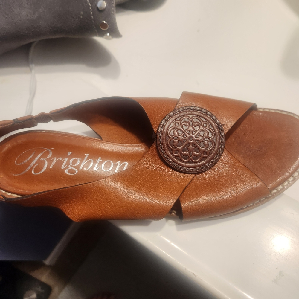 Brighton Nicole X Band Sling Leather Sandals In Cognac Size 8M- Made In Brazil - Picture 10 of 10